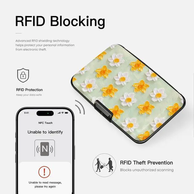 Alt view image 3 of 6 - Credit Card Holder for Women Men Mini Aluminum Card Case Wallet Slim Design RFID Blocking Metal Business ID Case Yellow Flowers