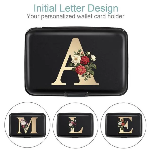 Alt view image 6 of 7 - Credit Card Holder Personalized Initial Letter A Small Aluminum Wallet Rose Flower Card Case RFID Blocking Wallets for Women and Girls,A