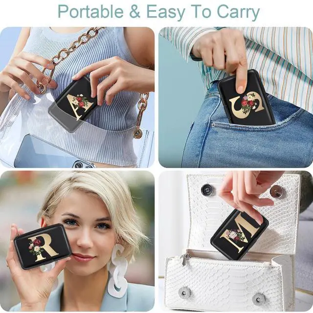 Alt view image 4 of 7 - Credit Card Holder Personalized Initial Letter A Small Aluminum Wallet Rose Flower Card Case RFID Blocking Wallets for Women and Girls,A