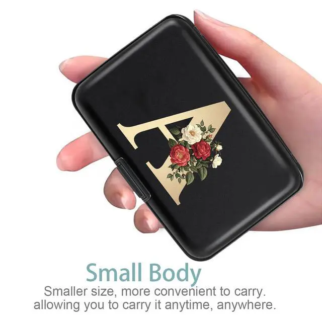 Alt view image 5 of 7 - Credit Card Holder Personalized Initial Letter A Small Aluminum Wallet Rose Flower Card Case RFID Blocking Wallets for Women and Girls,A