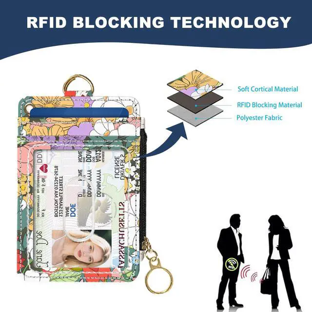 Alt view image 4 of 6 - Slim Wallet Credit Card Holder, Flower Bushes And Cats, RFID Wallet Women Cute Small Front Pocket Wallet With Zipper, PU Leather Thin travel RFID Blocking Card Case ID Window ,Ladies Gifts