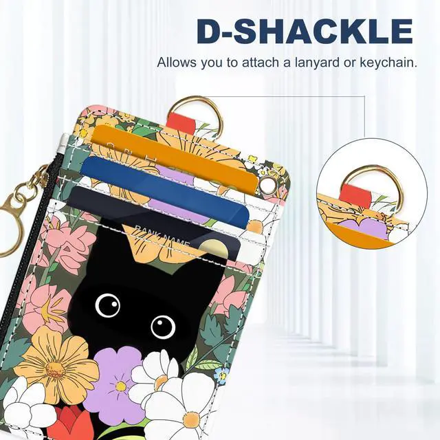 Alt view image 6 of 6 - Slim Wallet Credit Card Holder, Flower Bushes And Cats, RFID Wallet Women Cute Small Front Pocket Wallet With Zipper, PU Leather Thin travel RFID Blocking Card Case ID Window ,Ladies Gifts