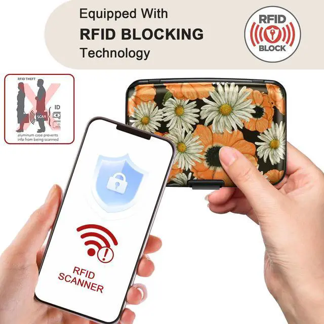 Alt view image 2 of 7 - Mini RFID Aluminum Wallet Credit Cards Holder Business Card Case Metal ID Case for Men Women(Chamomile)