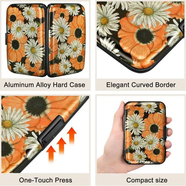 Alt view image 3 of 7 - Mini RFID Aluminum Wallet Credit Cards Holder Business Card Case Metal ID Case for Men Women(Chamomile)
