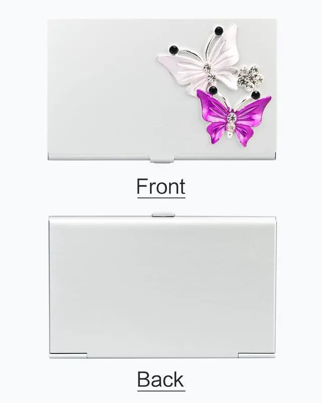 Alt view image 4 of 7 - Small Business Card Holder for Women with Bling Butterfly Rhinestones, 10-20 Pocket Cards Holders, Alloy Business Card Case, Slim Business Card Organizer (Silvery)