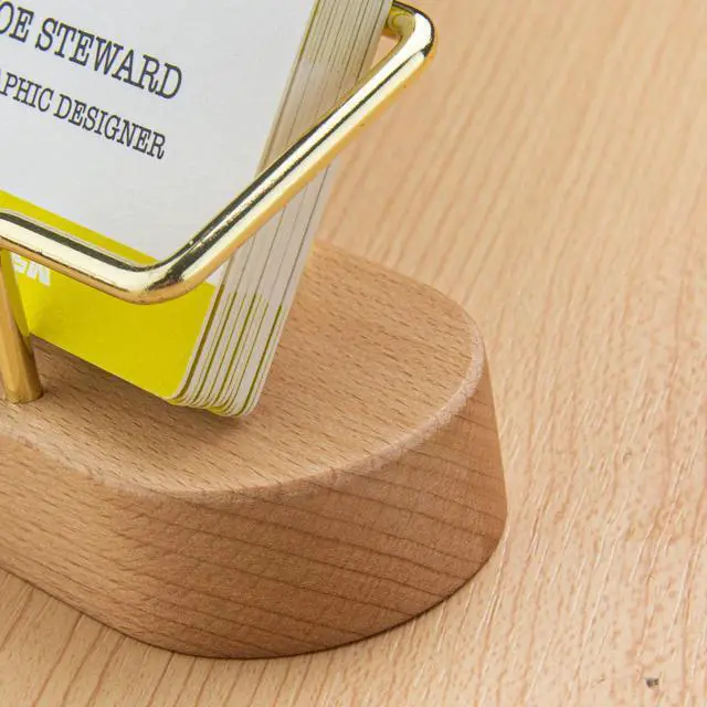 Alt view image 3 of 7 - Wood Business Card Holder for Desk, Horizontal Wooden Business Name Card Display Stand, Desk Accessory Business Name Card Organizer (Beech Wood)