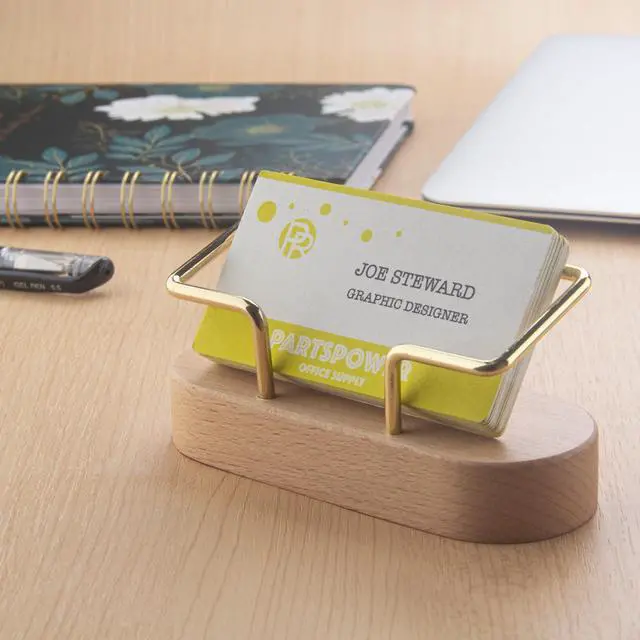 Alt view image 5 of 7 - Wood Business Card Holder for Desk, Horizontal Wooden Business Name Card Display Stand, Desk Accessory Business Name Card Organizer (Beech Wood)