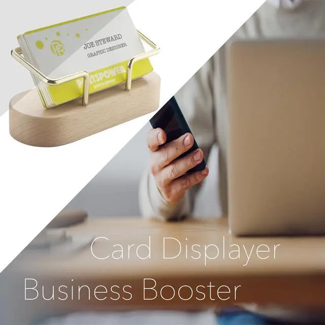 Alt view image 7 of 7 - Wood Business Card Holder for Desk, Horizontal Wooden Business Name Card Display Stand, Desk Accessory Business Name Card Organizer (Beech Wood)