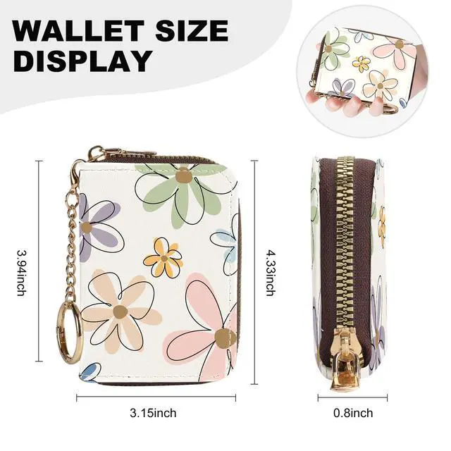 Alt view image 2 of 6 - Credit Card Holder for Women,Small Rfid Wallet with Keychain Zipper,Cute PU Leather Card Case WalletAccordion Credit Card Wallets Gift,Colorful Line Flowers