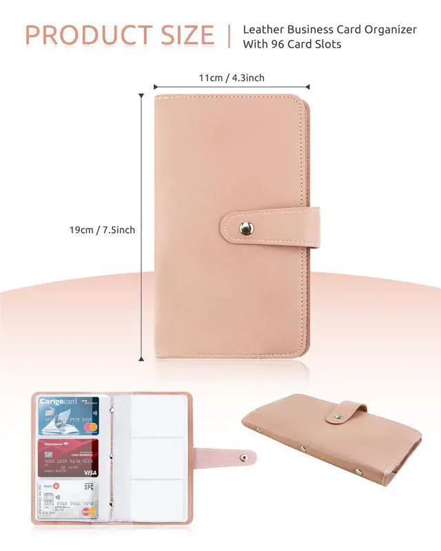 Alt view image 3 of 7 - Credit Card Holder, Leather Business Card Organizer with 96 Card Slots, Professional Card Book Case for Cards and Important Documents to Prevent Loss or Damage (Pink)