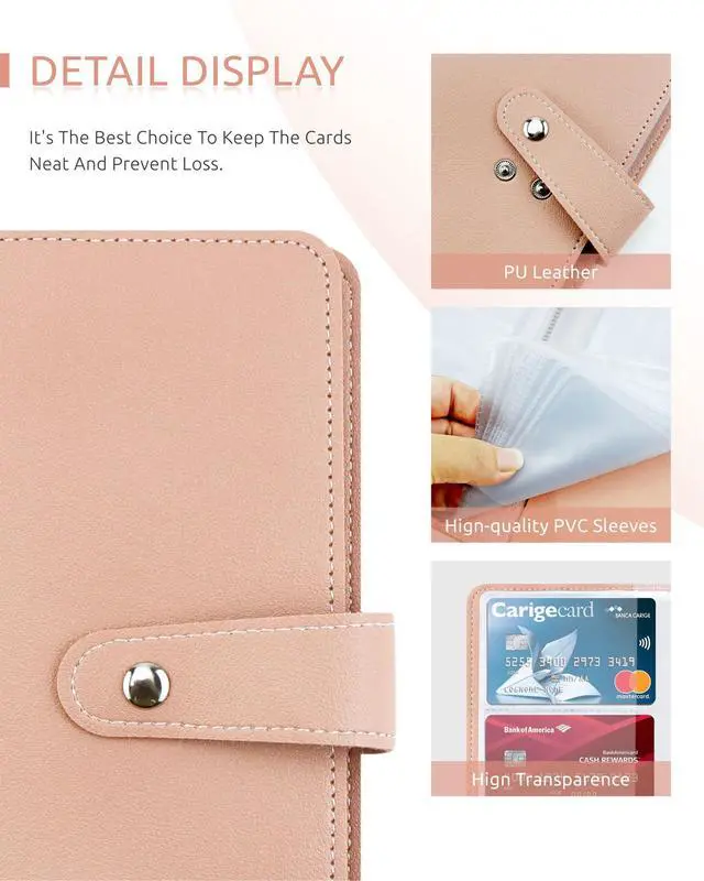 Alt view image 4 of 7 - Credit Card Holder, Leather Business Card Organizer with 96 Card Slots, Professional Card Book Case for Cards and Important Documents to Prevent Loss or Damage (Pink)