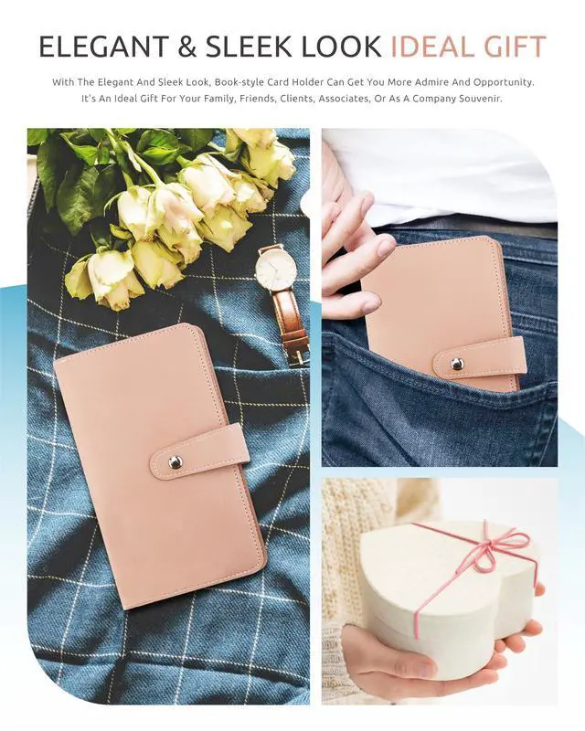 Alt view image 5 of 7 - Credit Card Holder, Leather Business Card Organizer with 96 Card Slots, Professional Card Book Case for Cards and Important Documents to Prevent Loss or Damage (Pink)