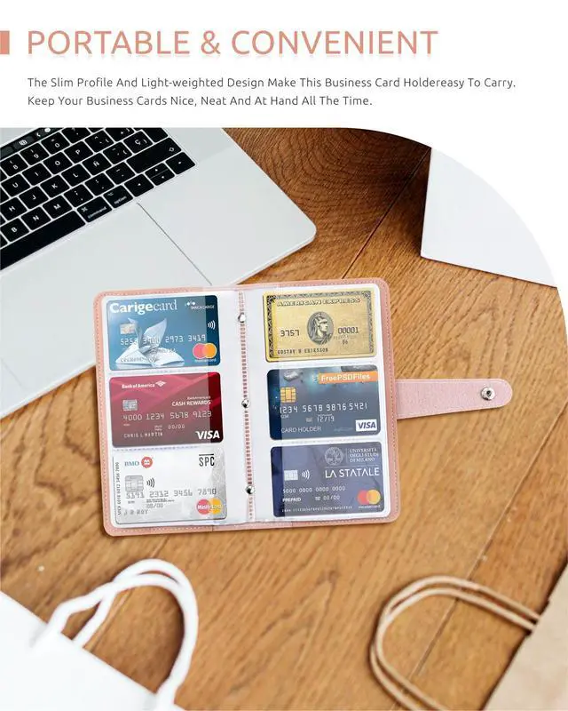 Alt view image 6 of 7 - Credit Card Holder, Leather Business Card Organizer with 96 Card Slots, Professional Card Book Case for Cards and Important Documents to Prevent Loss or Damage (Pink)