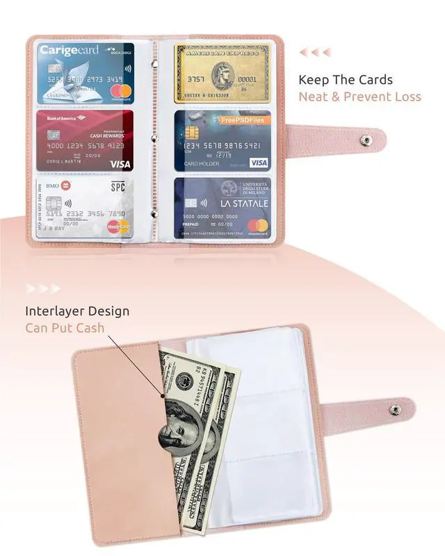 Alt view image 7 of 7 - Credit Card Holder, Leather Business Card Organizer with 96 Card Slots, Professional Card Book Case for Cards and Important Documents to Prevent Loss or Damage (Pink)
