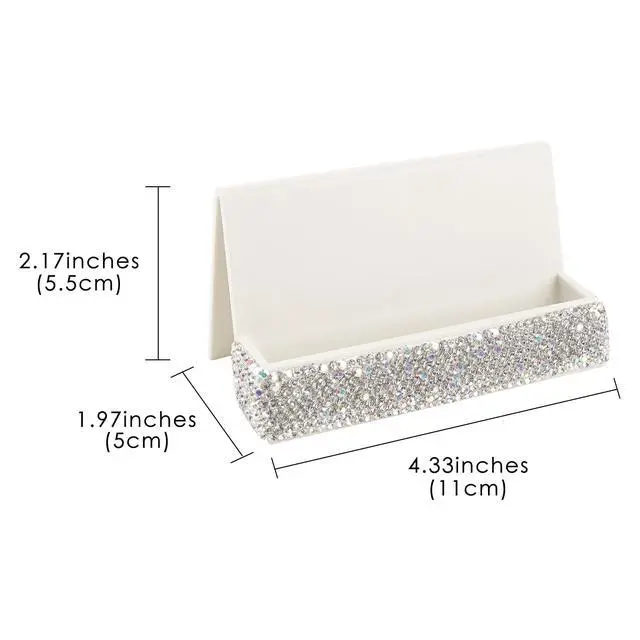 Alt view image 2 of 5 - Business Card Holder with Sparkle Rhinestone Chic Crystal Desktop Card Display Stand and Organizer for Office and Home, White