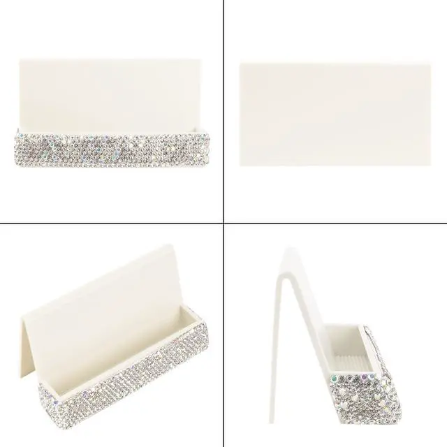 Alt view image 3 of 5 - Business Card Holder with Sparkle Rhinestone Chic Crystal Desktop Card Display Stand and Organizer for Office and Home, White