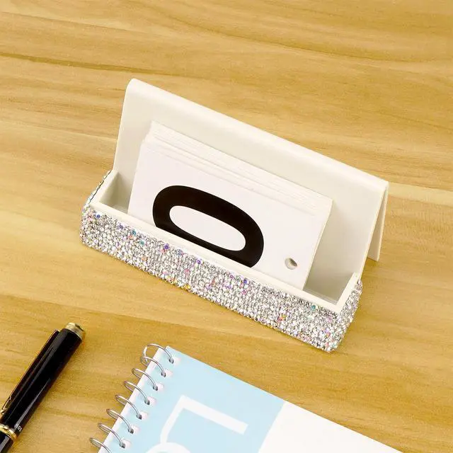 Alt view image 4 of 5 - Business Card Holder with Sparkle Rhinestone Chic Crystal Desktop Card Display Stand and Organizer for Office and Home, White