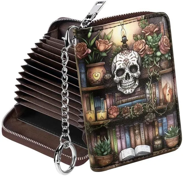 Main image of Credit Card Holder, Zipper Credit Card Wallet for Women, Small Accordion Card Cases Holder, KeyChain Wallet, Business Card Holder, Bookshelf