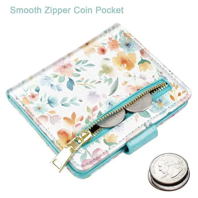 Alt view image 3 of 7 - Small Wallets for Women Slim Minimalist for Bifold Credit Card Holder for Pocket or Purse, Watercolor Floral