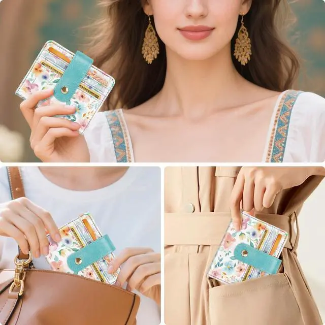 Alt view image 6 of 7 - Small Wallets for Women Slim Minimalist for Bifold Credit Card Holder for Pocket or Purse, Watercolor Floral