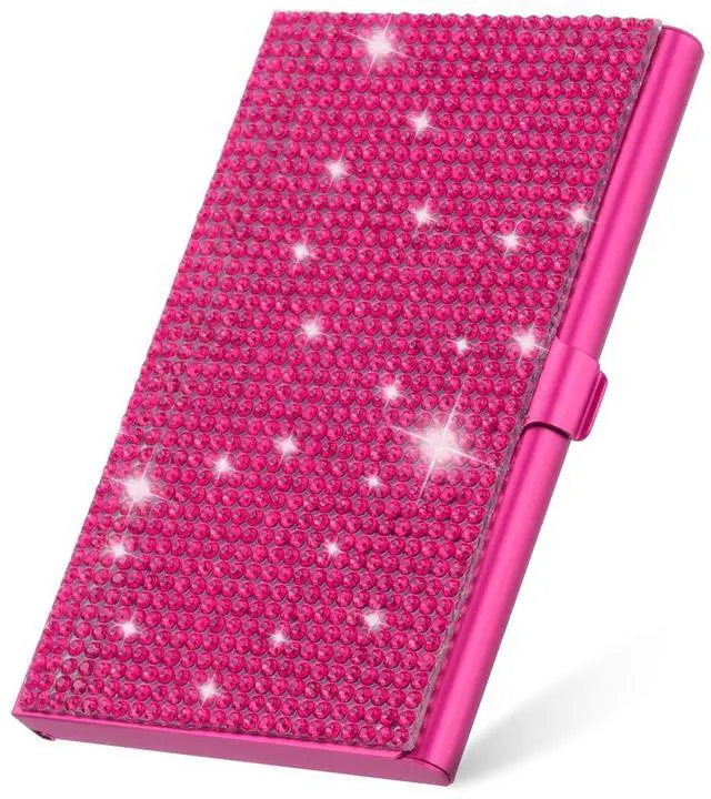 Alt view image 4 of 6 - Bling Alloy Business Card Holder, 2Pcs Rhinestone Name Credit Card Organizer Bling Pocket Display for Women Office Exhibition, Rose Red