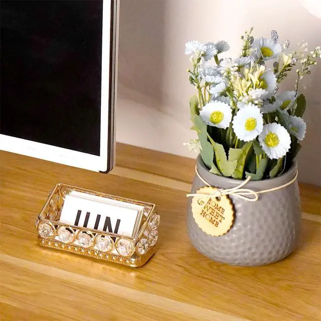 Alt view image 4 of 7 - Gold Business Card Holder Stand with Crystal Accents Elegant Desk Organizer for Office, Reception, and Home Decor