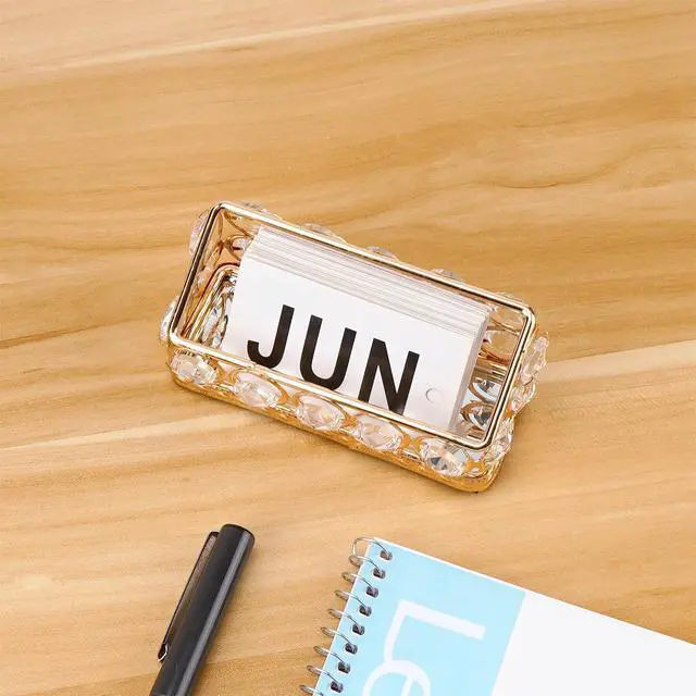 Alt view image 5 of 7 - Gold Business Card Holder Stand with Crystal Accents Elegant Desk Organizer for Office, Reception, and Home Decor