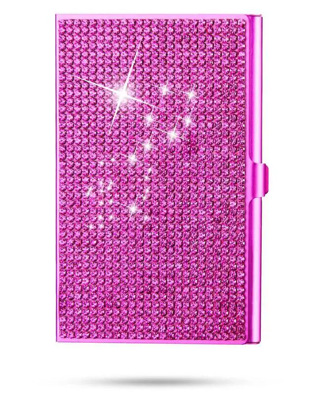 Main image of Bling Rhinestones Small Business Card Holder for Women, Business Card Case, 10-20 Cards Capacity, Pocket Card Holders, Slim Name Card Holder (RoseRed)