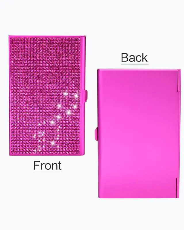 Alt view image 2 of 7 - Bling Rhinestones Small Business Card Holder for Women, Business Card Case, 10-20 Cards Capacity, Pocket Card Holders, Slim Name Card Holder (RoseRed)