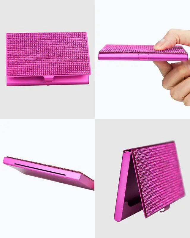 Alt view image 5 of 7 - Bling Rhinestones Small Business Card Holder for Women, Business Card Case, 10-20 Cards Capacity, Pocket Card Holders, Slim Name Card Holder (RoseRed)