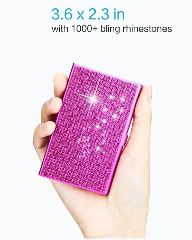 Alt view image 4 of 7 - Bling Rhinestones Small Business Card Holder for Women, Business Card Case, 10-20 Cards Capacity, Pocket Card Holders, Slim Name Card Holder (RoseRed)