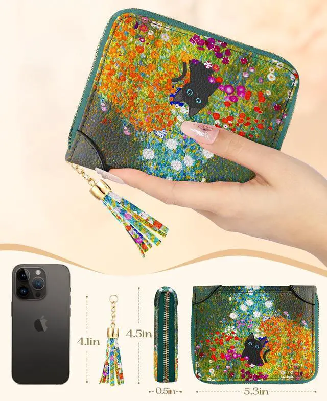 Alt view image 2 of 6 - 40 Slots Credit Card Holder for Women Cute Girls RFID Blocking Card Organizer Leather Cardholder Protector for Lady Female Large Capacity Size Big Zipper Wallet Kawaii Cat Flower Aesthetic