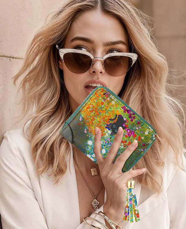 Alt view image 6 of 6 - 40 Slots Credit Card Holder for Women Cute Girls RFID Blocking Card Organizer Leather Cardholder Protector for Lady Female Large Capacity Size Big Zipper Wallet Kawaii Cat Flower Aesthetic