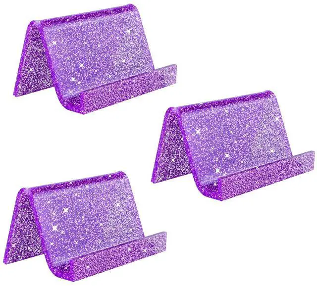 Main image of Business Card Holder for Desk, 3 Pack Acrylic Business Card Holder Display for Office Desktop, School, Hotel Front Desk, Purple