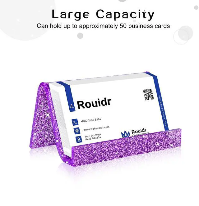 Alt view image 2 of 6 - Business Card Holder for Desk, 3 Pack Acrylic Business Card Holder Display for Office Desktop, School, Hotel Front Desk, Purple