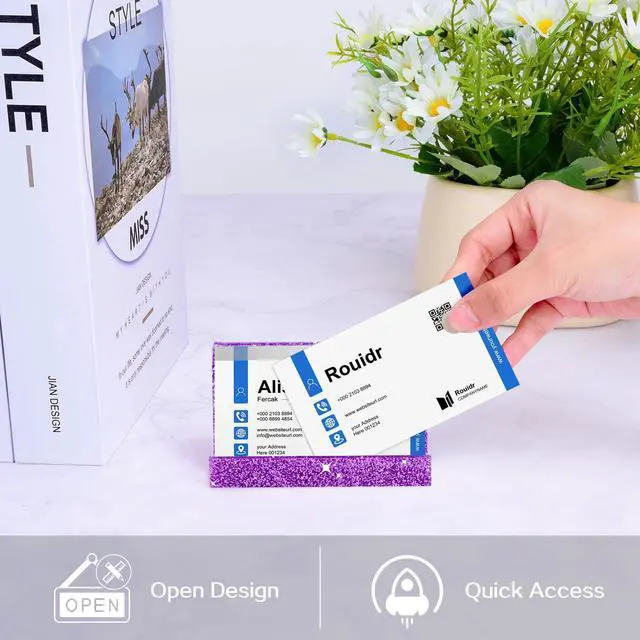 Alt view image 4 of 6 - Business Card Holder for Desk, 3 Pack Acrylic Business Card Holder Display for Office Desktop, School, Hotel Front Desk, Purple