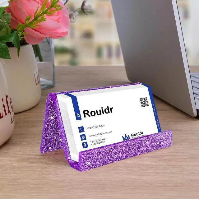 Alt view image 6 of 6 - Business Card Holder for Desk, 3 Pack Acrylic Business Card Holder Display for Office Desktop, School, Hotel Front Desk, Purple