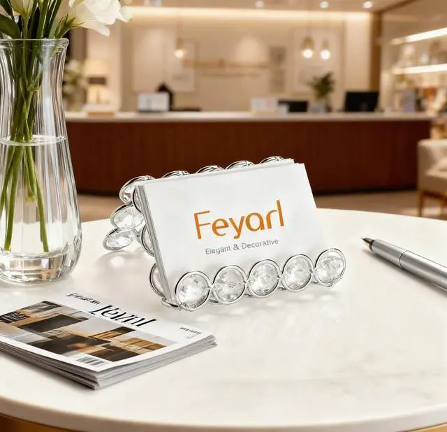 Alt view image 3 of 7 - Crystal Business Card Holder Stand Office Business Name Cards Display Sparkly Desktop Gift Card Photo Organizer Storage for Office Meeting Desk Front