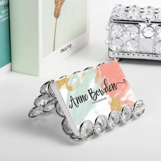 Alt view image 5 of 7 - Crystal Business Card Holder Stand Office Business Name Cards Display Sparkly Desktop Gift Card Photo Organizer Storage for Office Meeting Desk Front