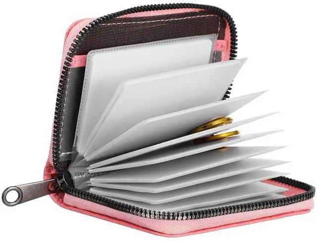 Main image of Credit Card Wallets, Wallet Photo Album Zipper Wallet Credit Cards Holder Secure Card Case Leather Organizer(Pink)