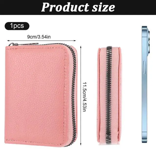 Alt view image 4 of 7 - Credit Card Wallets, Wallet Photo Album Zipper Wallet Credit Cards Holder Secure Card Case Leather Organizer(Pink)