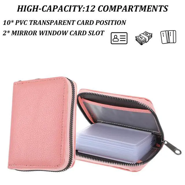 Alt view image 7 of 7 - Credit Card Wallets, Wallet Photo Album Zipper Wallet Credit Cards Holder Secure Card Case Leather Organizer(Pink)