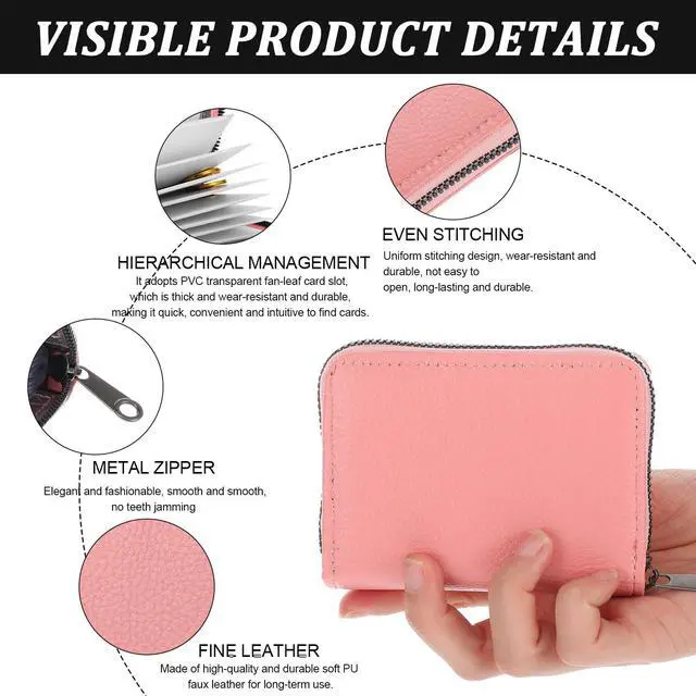 Alt view image 6 of 7 - Credit Card Wallets, Wallet Photo Album Zipper Wallet Credit Cards Holder Secure Card Case Leather Organizer(Pink)