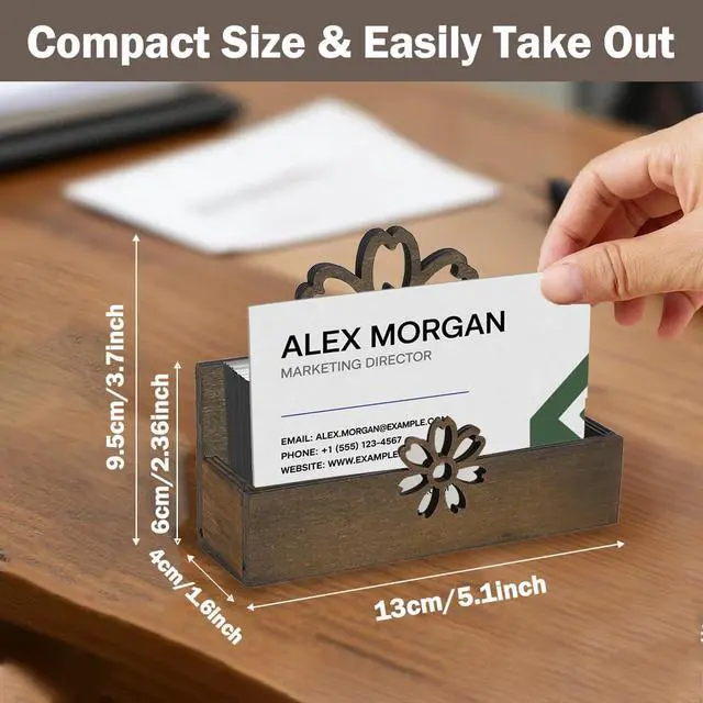Alt view image 3 of 7 - 2Pcs Flower Business Card Holder for Desk, Wood Business Card Display Stand, Wooden Name Cards Holder, Desktop Card Organizer Storage Rack for Office, Home Counter (5.1x3.5 inch)