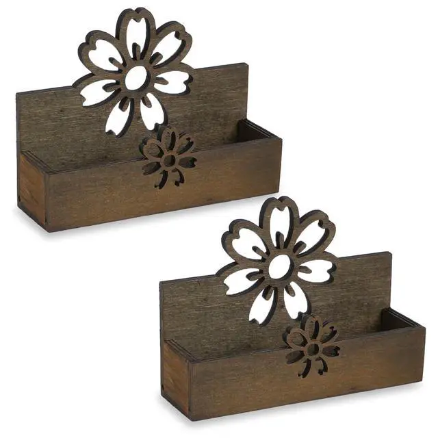 Alt view image 2 of 7 - 2Pcs Flower Business Card Holder for Desk, Wood Business Card Display Stand, Wooden Name Cards Holder, Desktop Card Organizer Storage Rack for Office, Home Counter (5.1x3.5 inch)