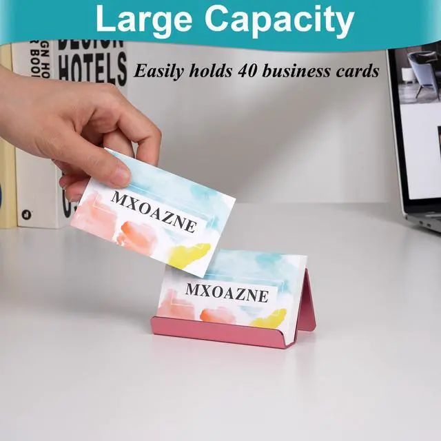 Alt view image 5 of 6 - Rose Gold Business Card Holder Desk - Desktop Metal Business Card Display - Business Name Card Stand Organizer for Women - 40 Cards Capacity