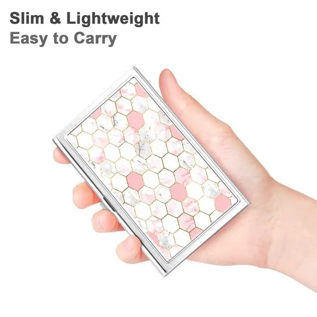 Alt view image 2 of 7 - Business Card Holder, Small Business Card Case, Slim Metal Business Card Organizer, Pocket Name Card Holder Wallet for Men Women, Pink Hexagon