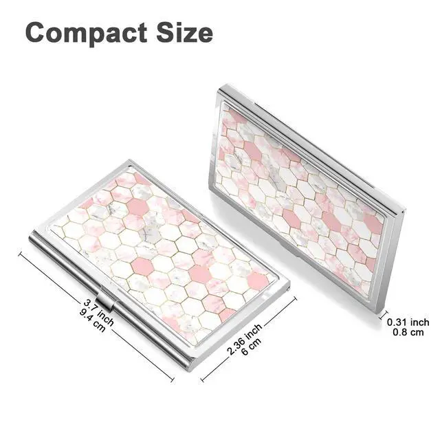 Alt view image 4 of 7 - Business Card Holder, Small Business Card Case, Slim Metal Business Card Organizer, Pocket Name Card Holder Wallet for Men Women, Pink Hexagon