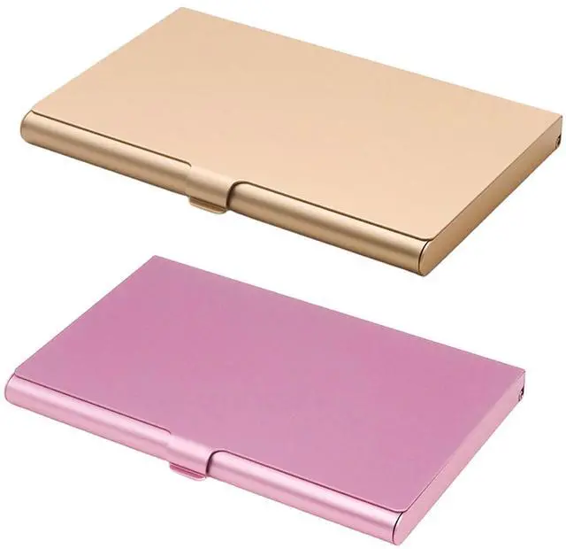 Main image of 2 Pack Pink and Gold Metal Business Card Holder Case, Flip Cover Credit Business Card Holder, Purse Name Card Holders with Buckle-Lock