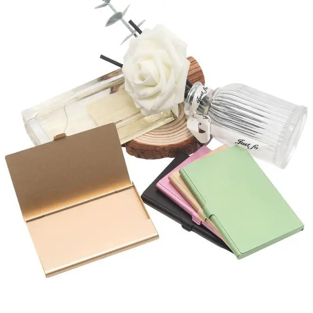 Alt view image 4 of 5 - 2 Pack Pink and Gold Metal Business Card Holder Case, Flip Cover Credit Business Card Holder, Purse Name Card Holders with Buckle-Lock